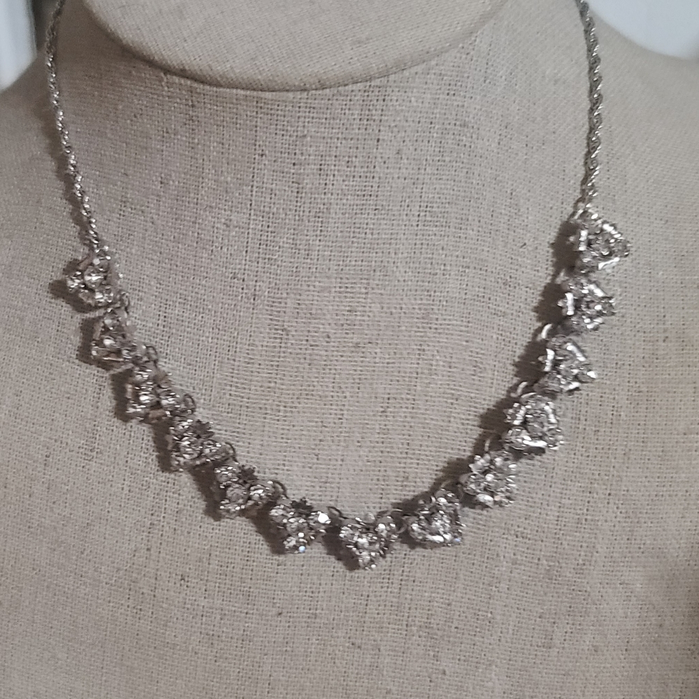 1950s Silvertone Dainty Crystal Necklace - Picture 4 of 6